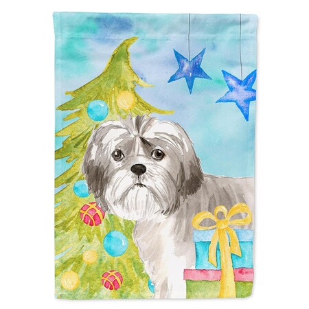 Carolines Treasures Christmas Tree Shih Tzu Puppy Flag Canvas House Size CK1862CHF